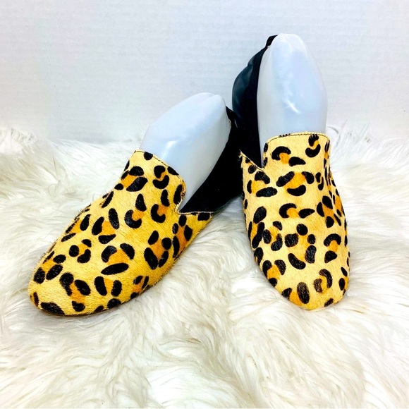 Yosi Samra Women's Brown Black Leopard Print Flat Loafers Slip-On Shoes Sz-10 - Picture 2 of 6